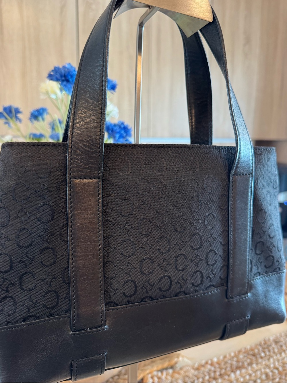 Vintage Celine C Macadam Black Monogram Canvas Tote Hand Bag